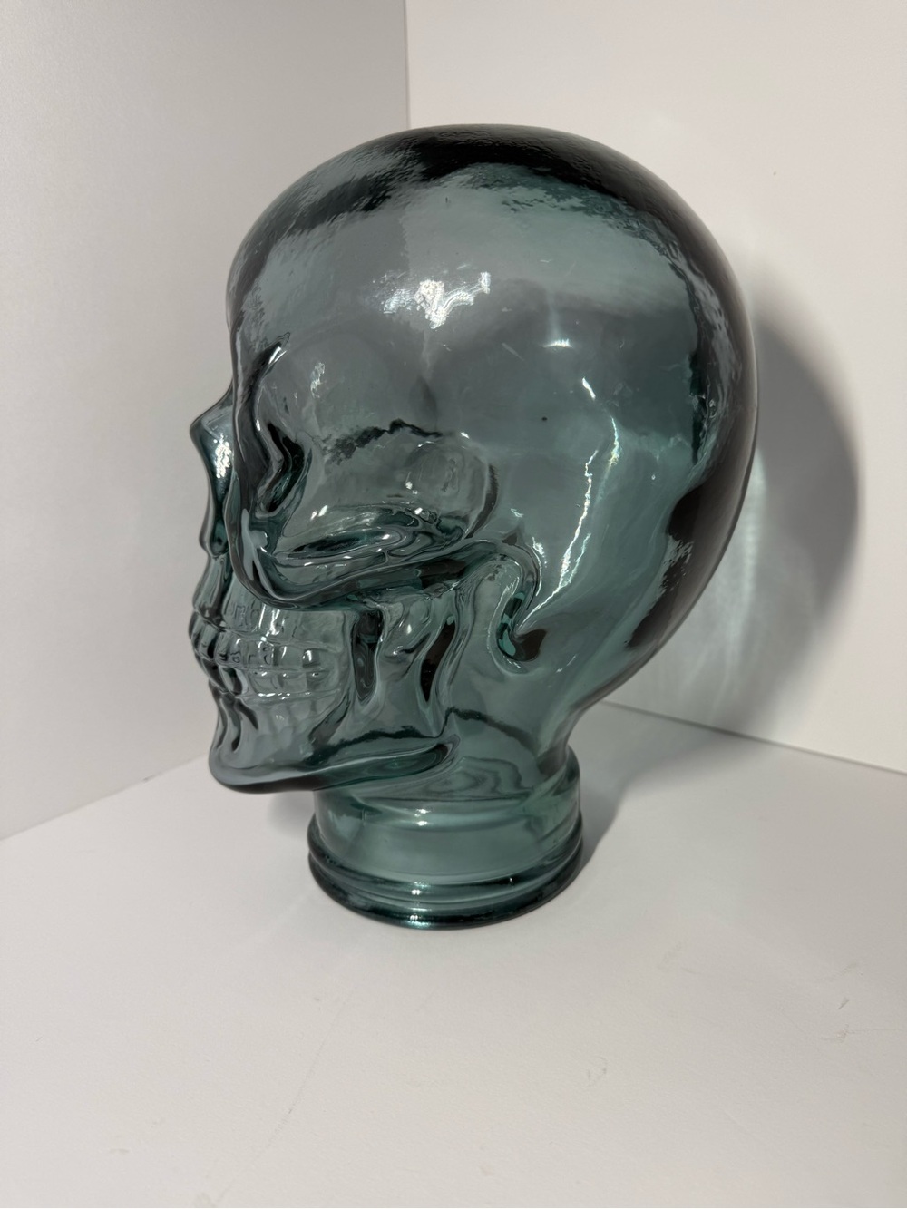 Huge Solid Glass Skull Decorative Sculpture - Green Blue - Picture 5 of 10